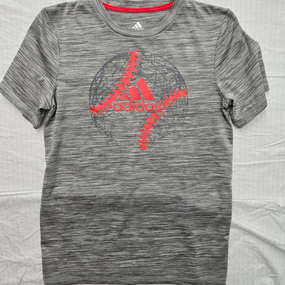 Adidas Boys Climalite Baseball Graphic T-Shirt Gray Red Size M 10/12